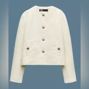 ZARA WOMAN GOLD BUTTON‎ TEXTURED JACKET IVORY sz L
